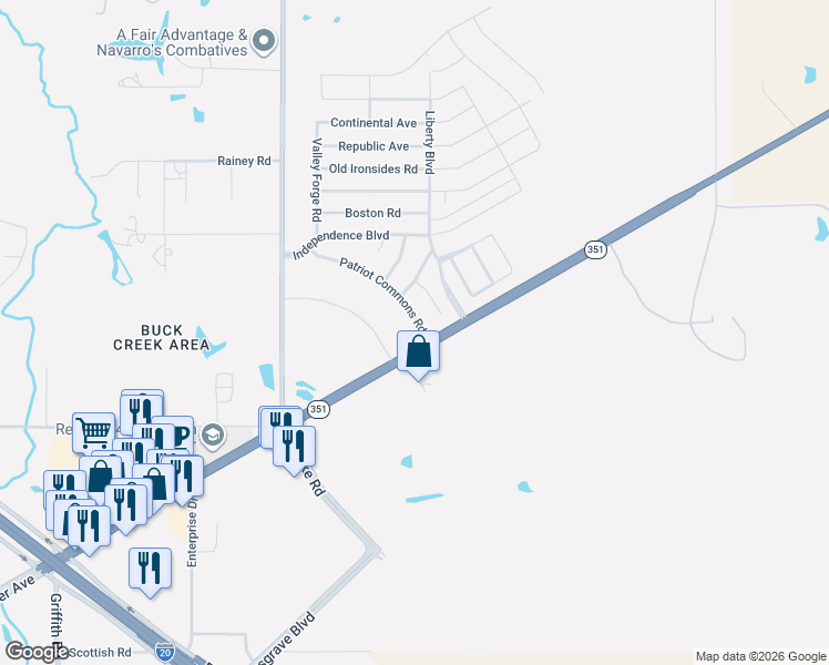 map of restaurants, bars, coffee shops, grocery stores, and more near 2426 Patriot Commons Road in Abilene