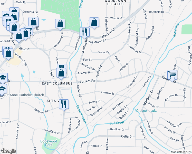 map of restaurants, bars, coffee shops, grocery stores, and more near 4300 Pinebrook Drive in Columbus