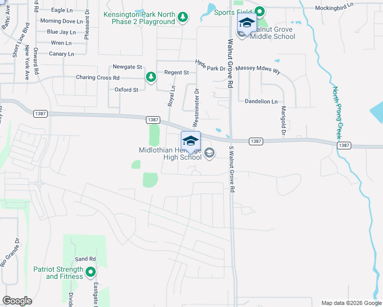map of restaurants, bars, coffee shops, grocery stores, and more near 4000 Farm to Market Road 1387 in Midlothian