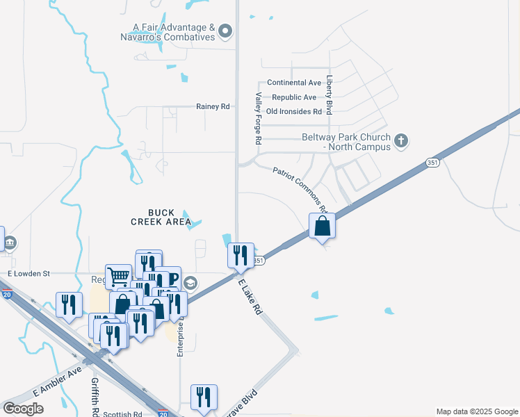 map of restaurants, bars, coffee shops, grocery stores, and more near 2789 East Lake Road in Abilene