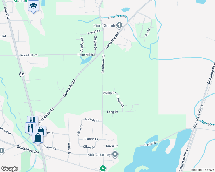 map of restaurants, bars, coffee shops, grocery stores, and more near 3920 Sandtown Rd in Millbrook