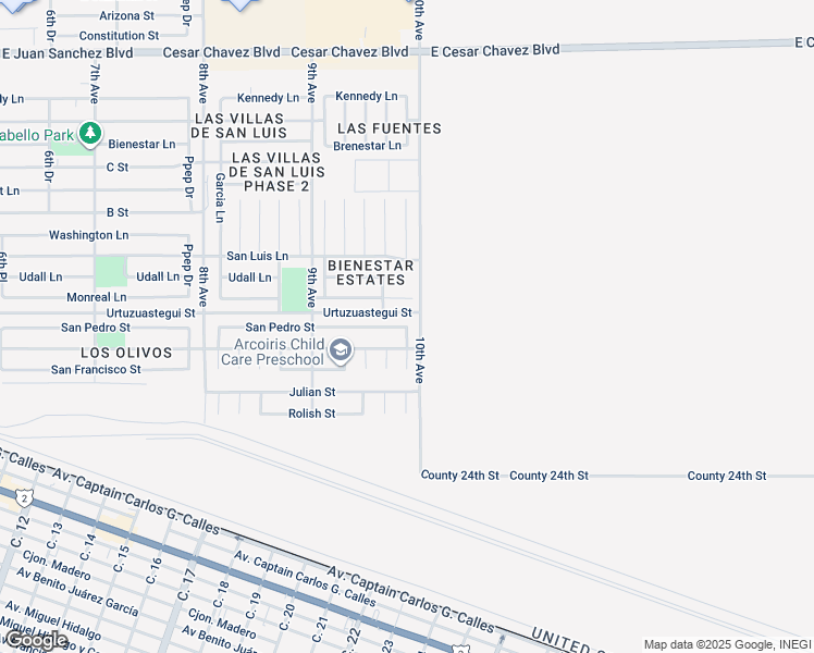 map of restaurants, bars, coffee shops, grocery stores, and more near Fuentes in San Luis