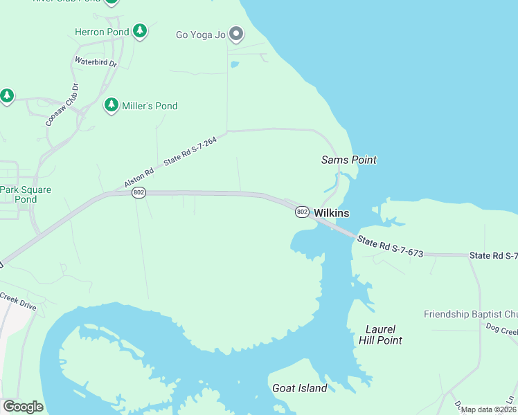 map of restaurants, bars, coffee shops, grocery stores, and more near 990 Sams Point Road in Beaufort