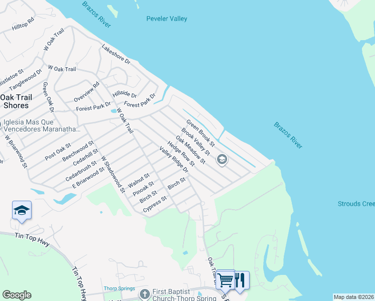 map of restaurants, bars, coffee shops, grocery stores, and more near 3722 Oak Meadow Street in Granbury