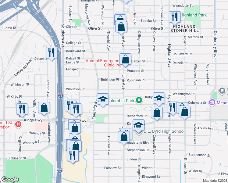 map of restaurants, bars, coffee shops, grocery stores, and more near 833 Wilkinson Street in Shreveport
