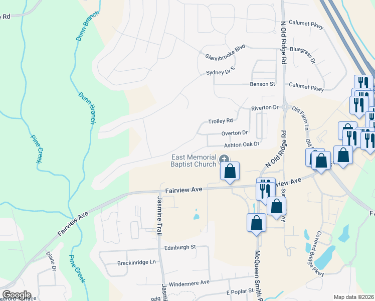 map of restaurants, bars, coffee shops, grocery stores, and more near 612 Ashton Oak Drive in Prattville