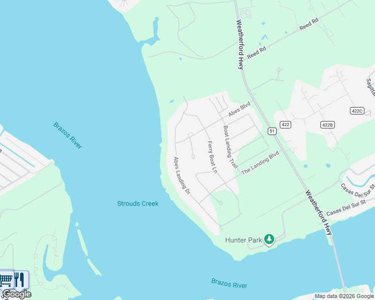 map of restaurants, bars, coffee shops, grocery stores, and more near 3210 Steamers Court in Granbury