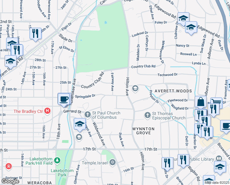 map of restaurants, bars, coffee shops, grocery stores, and more near 2310 Fairway Avenue in Columbus