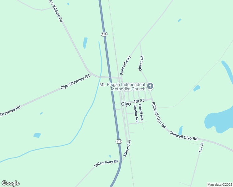 map of restaurants, bars, coffee shops, grocery stores, and more near 341 Railroad Avenue in Clyo