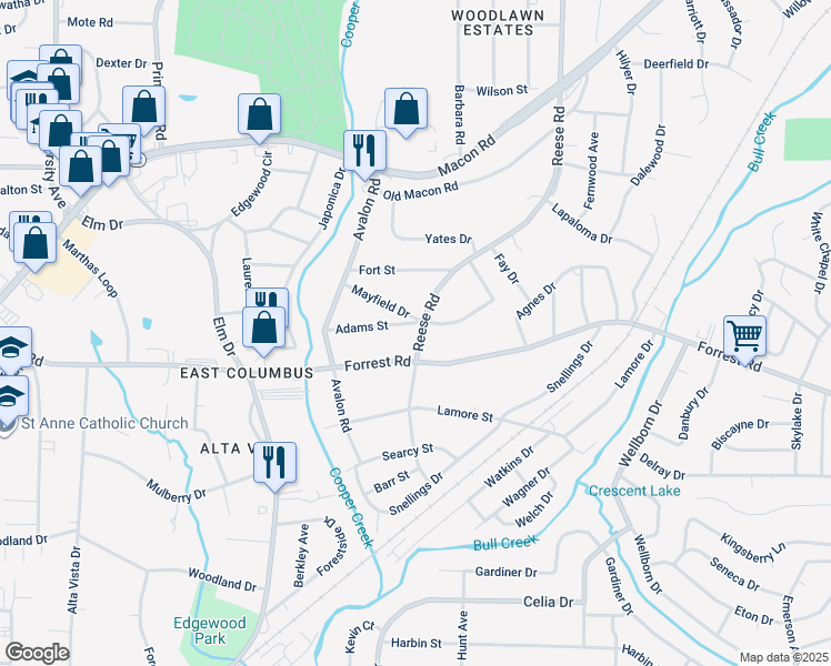 map of restaurants, bars, coffee shops, grocery stores, and more near 4300 Pinebrook Drive in Columbus