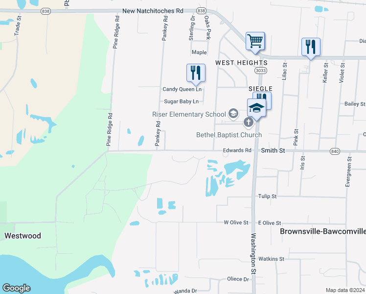 map of restaurants, bars, coffee shops, grocery stores, and more near 332-474 Edwards Rd in West Monroe