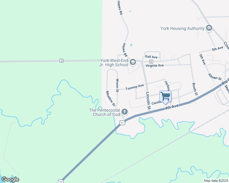 map of restaurants, bars, coffee shops, grocery stores, and more near 303 Wrenn Street in York