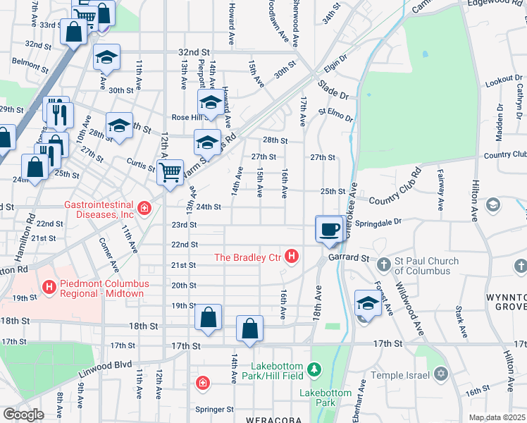 map of restaurants, bars, coffee shops, grocery stores, and more near 1426 24th Street in Columbus