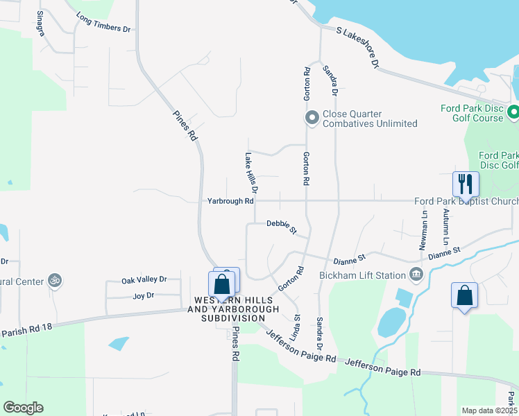 map of restaurants, bars, coffee shops, grocery stores, and more near 6133 Yarbrough Rd in Shreveport