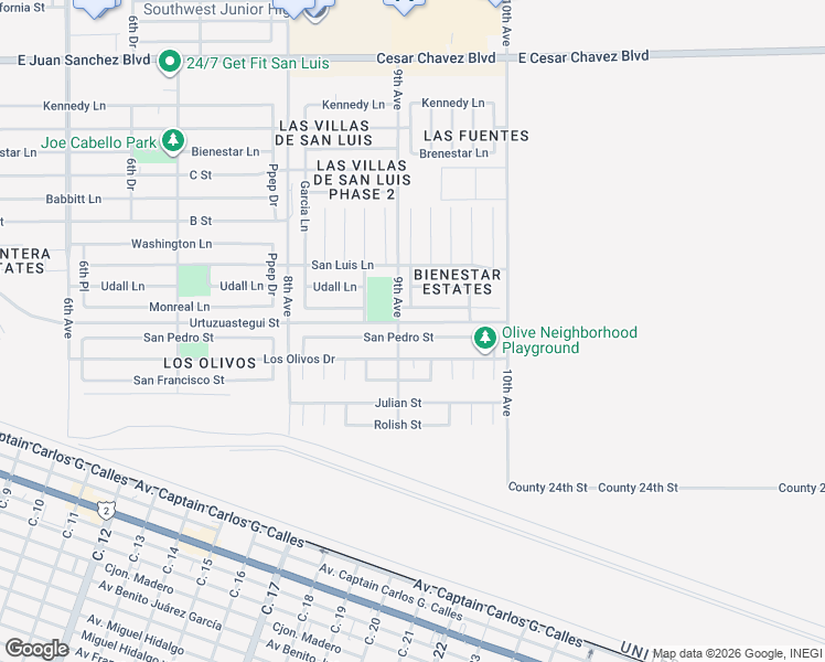 map of restaurants, bars, coffee shops, grocery stores, and more near 1916 San Pedro Street in San Luis