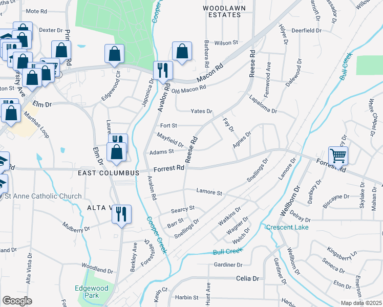 map of restaurants, bars, coffee shops, grocery stores, and more near 4300 Pinebrook Drive in Columbus