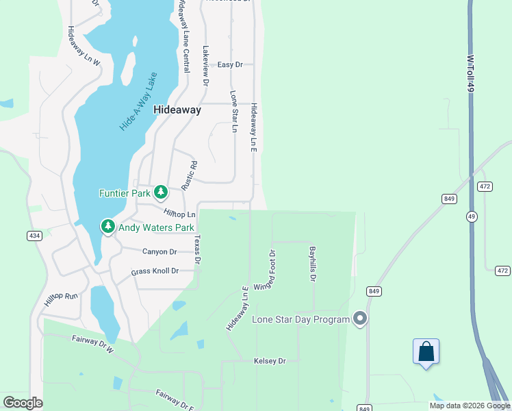 map of restaurants, bars, coffee shops, grocery stores, and more near 301 Hideaway Lane East in Lindale