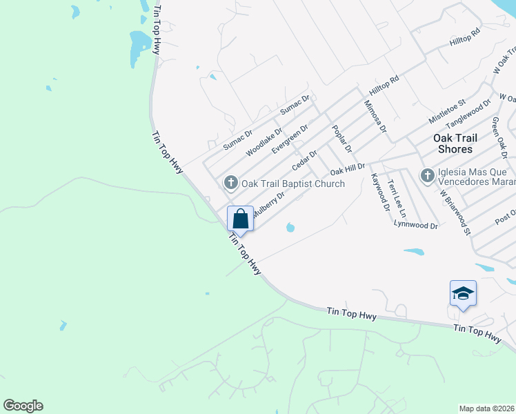 map of restaurants, bars, coffee shops, grocery stores, and more near 3526 Mulberry Drive in Granbury