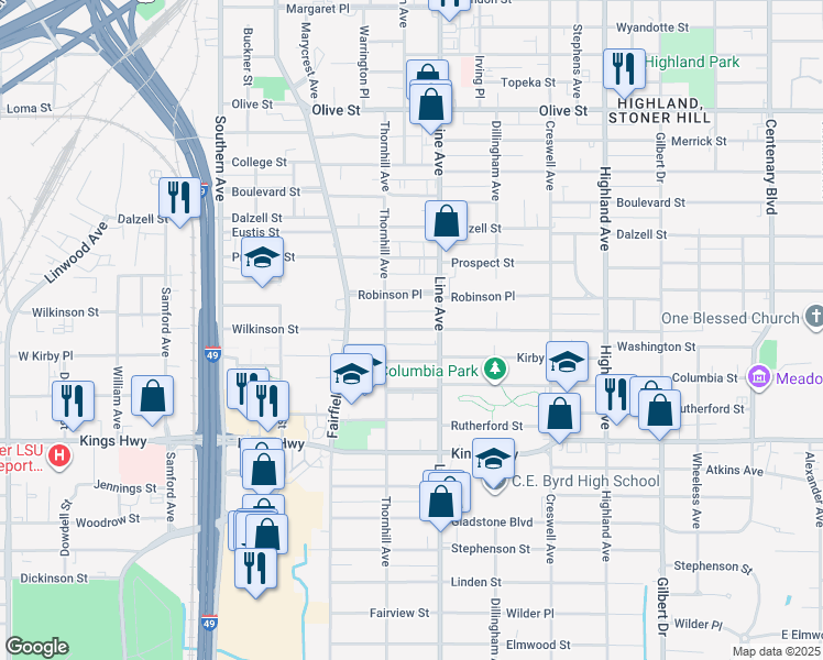 map of restaurants, bars, coffee shops, grocery stores, and more near 833 Wilkinson Street in Shreveport