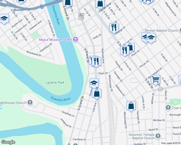 map of restaurants, bars, coffee shops, grocery stores, and more near 1909 South Grand Street in Monroe