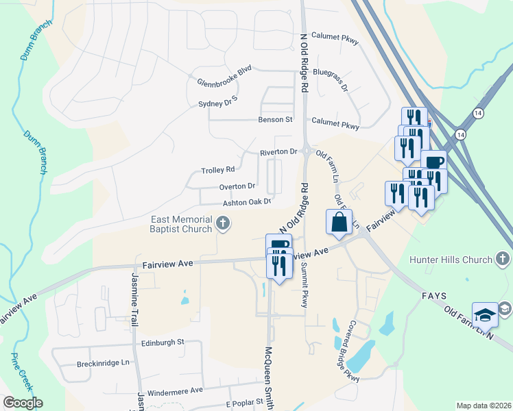 map of restaurants, bars, coffee shops, grocery stores, and more near 543 Ashton Oak Drive in Prattville