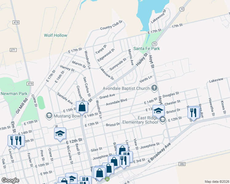 map of restaurants, bars, coffee shops, grocery stores, and more near 1707 Lou Avenue in Sweetwater