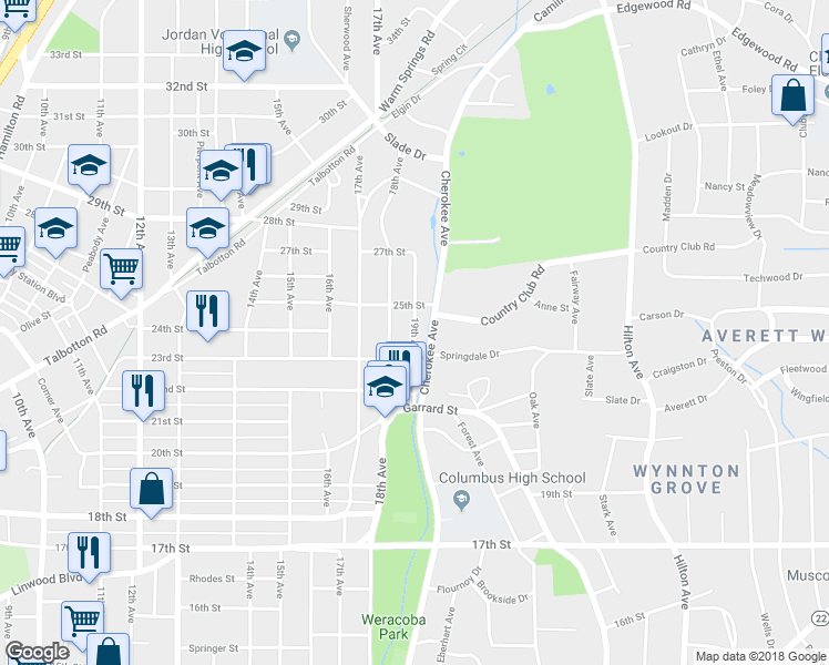 map of restaurants, bars, coffee shops, grocery stores, and more near 2403 19th Avenue in Columbus