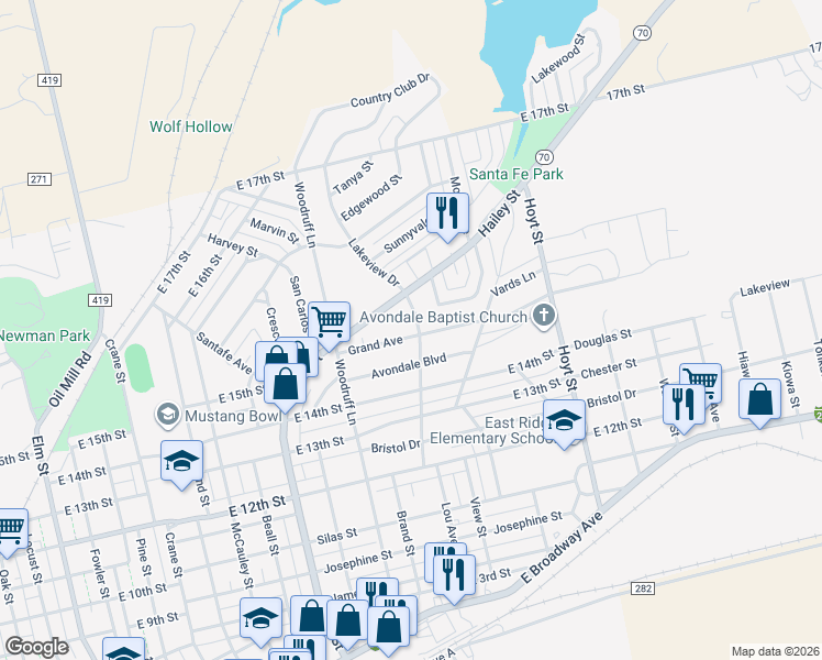 map of restaurants, bars, coffee shops, grocery stores, and more near 1707 Lou Avenue in Sweetwater
