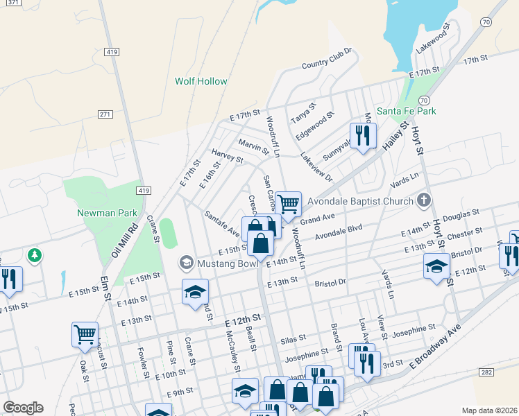 map of restaurants, bars, coffee shops, grocery stores, and more near 1508 Crescent Drive in Sweetwater