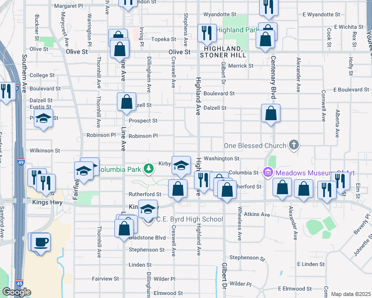 map of restaurants, bars, coffee shops, grocery stores, and more near 528 Wilkinson Street in Shreveport