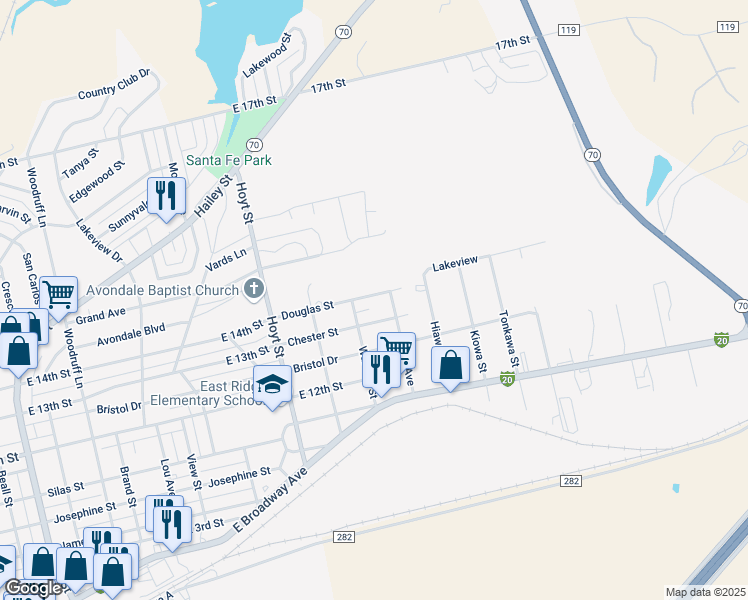 map of restaurants, bars, coffee shops, grocery stores, and more near 2108 Douglas Street in Sweetwater