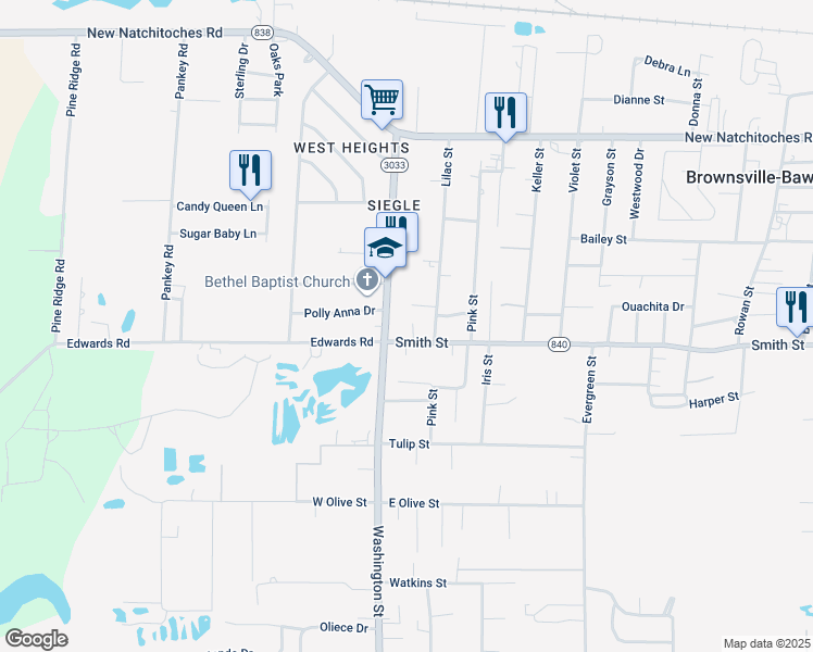 map of restaurants, bars, coffee shops, grocery stores, and more near 235 Washington Street in West Monroe