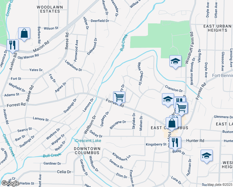 map of restaurants, bars, coffee shops, grocery stores, and more near 2571 Regency Drive in Columbus