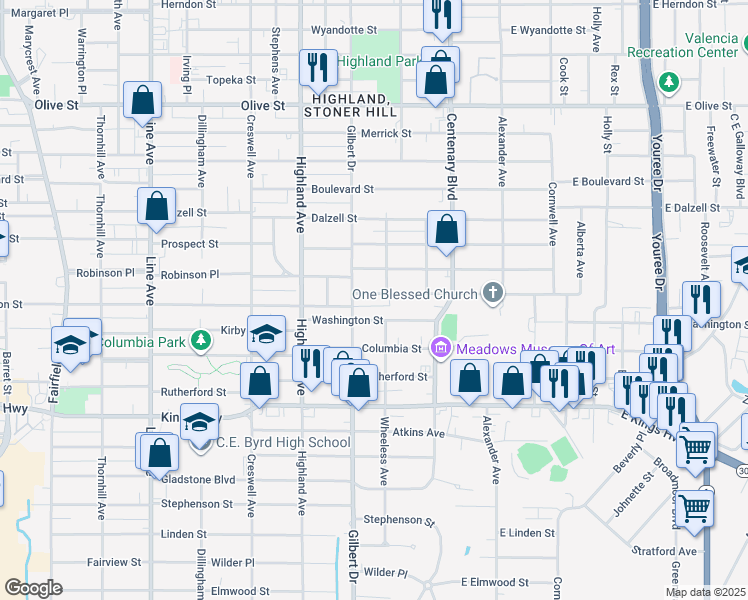 map of restaurants, bars, coffee shops, grocery stores, and more near 315 Wilkinson Street in Shreveport