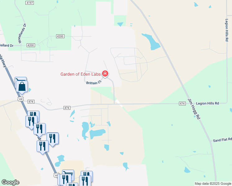 map of restaurants, bars, coffee shops, grocery stores, and more near 15116 Country Acres Drive in Lindale