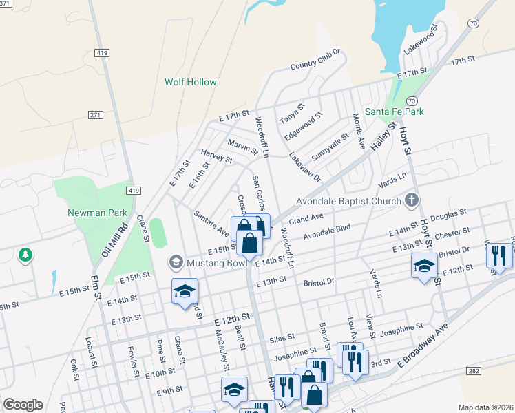map of restaurants, bars, coffee shops, grocery stores, and more near 1508 Crescent Drive in Sweetwater