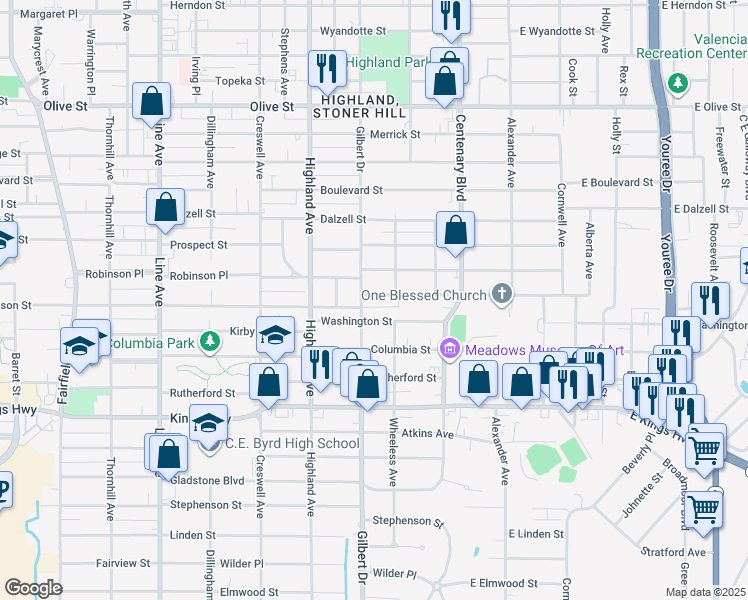 map of restaurants, bars, coffee shops, grocery stores, and more near 315 Wilkinson Street in Shreveport