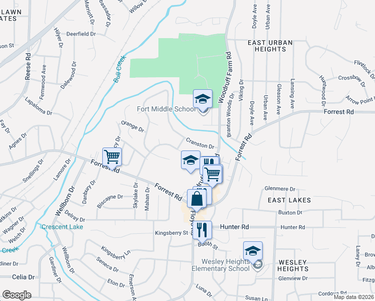 map of restaurants, bars, coffee shops, grocery stores, and more near 2739 Skylake Drive in Columbus