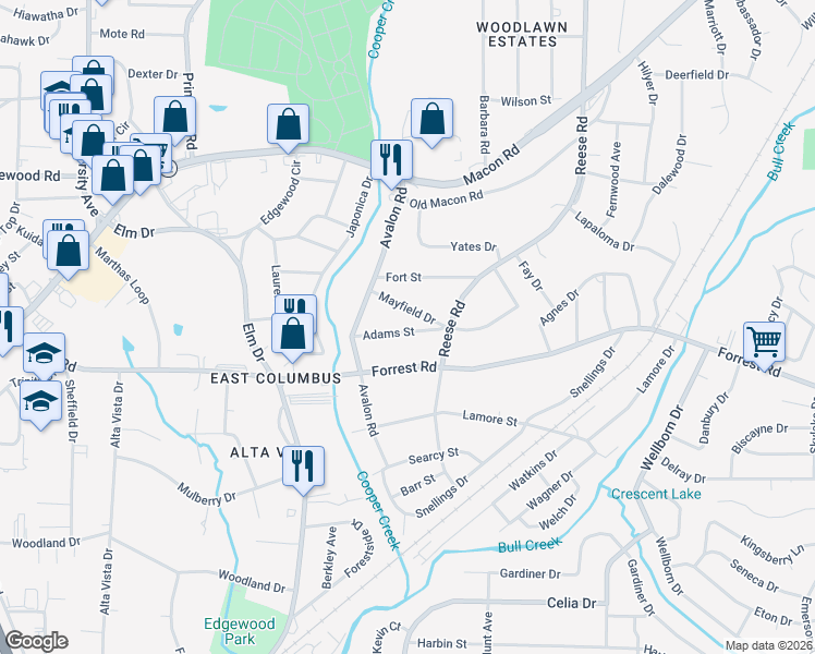 map of restaurants, bars, coffee shops, grocery stores, and more near 4251 Adams Street in Columbus