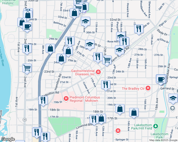 map of restaurants, bars, coffee shops, grocery stores, and more near 1158 Ashley Station Boulevard in Columbus