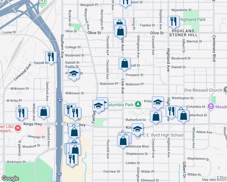 map of restaurants, bars, coffee shops, grocery stores, and more near 833 Wilkinson Street in Shreveport