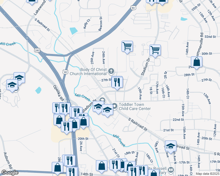 map of restaurants, bars, coffee shops, grocery stores, and more near 2207 26th Street in Phenix City
