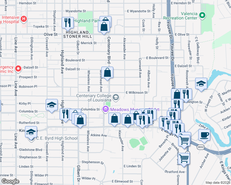 map of restaurants, bars, coffee shops, grocery stores, and more near 139 Wilkinson Street in Shreveport