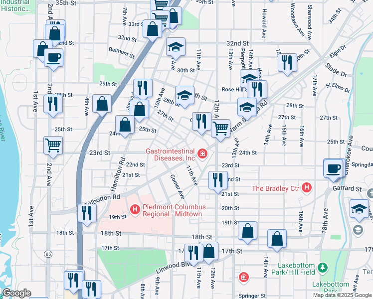map of restaurants, bars, coffee shops, grocery stores, and more near 1158 Ashley Station Boulevard in Columbus