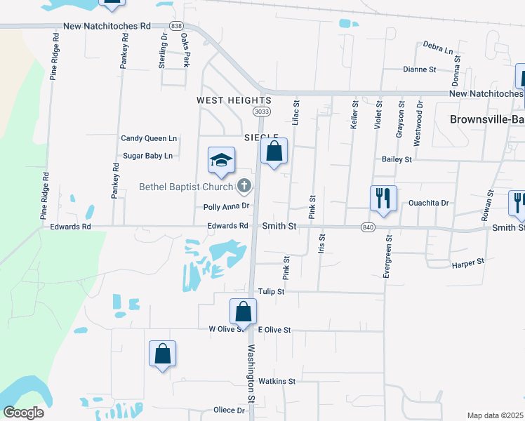 map of restaurants, bars, coffee shops, grocery stores, and more near 235 Washington St in West Monroe