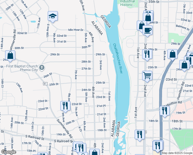 map of restaurants, bars, coffee shops, grocery stores, and more near 2503 4th Avenue in Phenix City