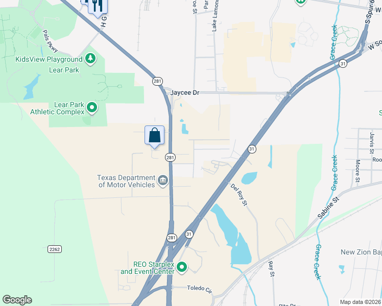 map of restaurants, bars, coffee shops, grocery stores, and more near 4514 West Loop 281 in Longview