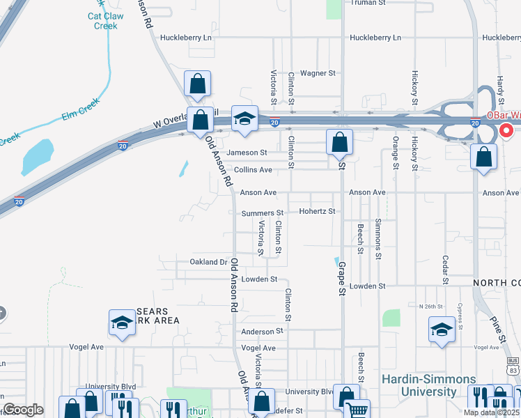 map of restaurants, bars, coffee shops, grocery stores, and more near 2002 Summers Street in Abilene