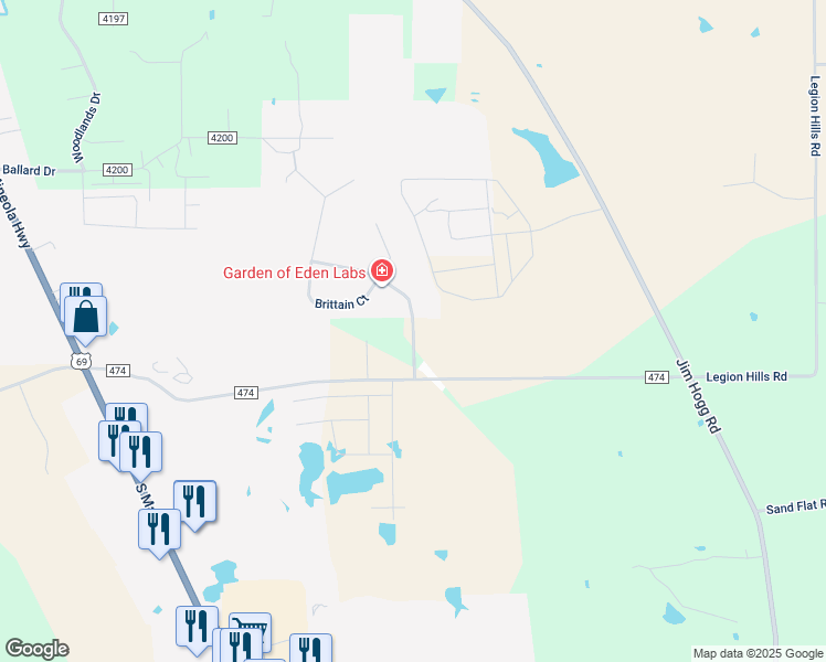 map of restaurants, bars, coffee shops, grocery stores, and more near 15116 Country Acres Drive in Lindale