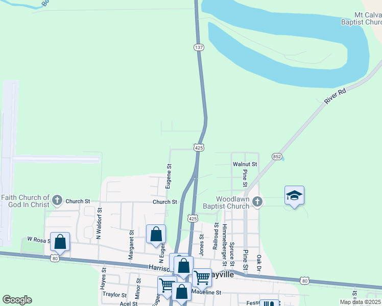 map of restaurants, bars, coffee shops, grocery stores, and more near 1294 U.S. 425 in Rayville